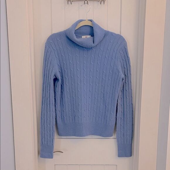 Vineyard Vines Lt. Blue Cowl Turtleneck Neck Cashmere Cable Knit Sweater Medium - Picture 1 of 8